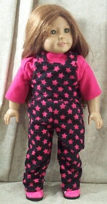 Doll Clothes Made2 Fit American Girl 18/" inch Overalls Blouse Star Black Fuchsia