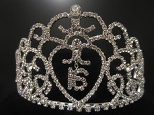 Sweet Sixteen 16 Birthday Party Rhinestone Heart Tiara Comb Crown 2-3/4" Tall