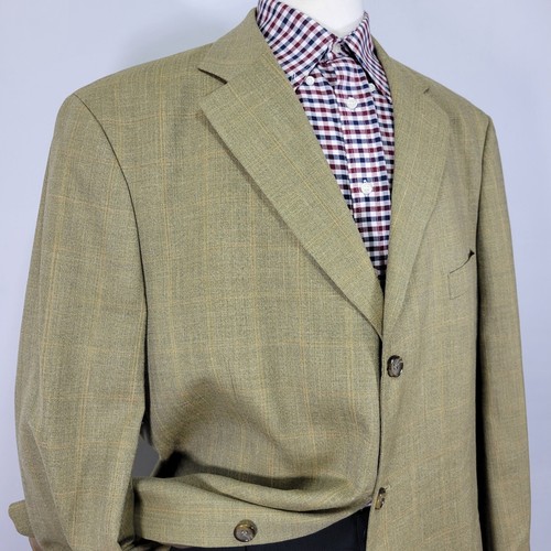 VTG Alan Flusser Men's Sport Coat Blazer Three Button Olive Linen Silk Wool 48L - Picture 4 of 16