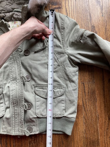 VTG Y2K Abercrombie & Fitch Military Jacket Womens Medium Olive Green Faux Fur - Picture 8 of 10