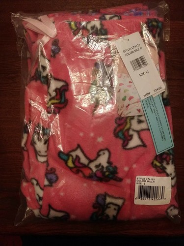 Size 12 Freestyle Revolution Girls Fleece Pajama Pants 2 Pair Unicorn and Plaid - Picture 2 of 4
