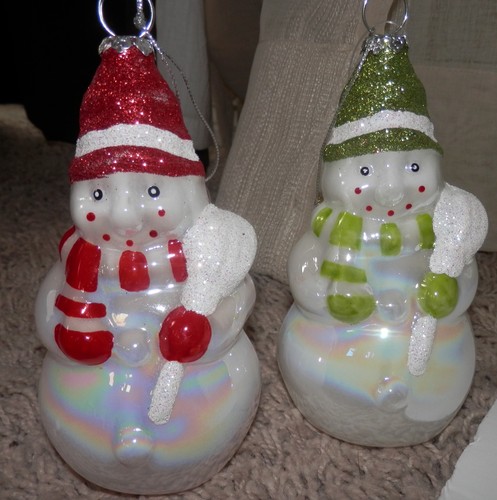 Katherine's Collection Dolce Natale Pupazzo di Neve Vetro Decorazione Coppia Rosso/Verde - Foto 1 di 2