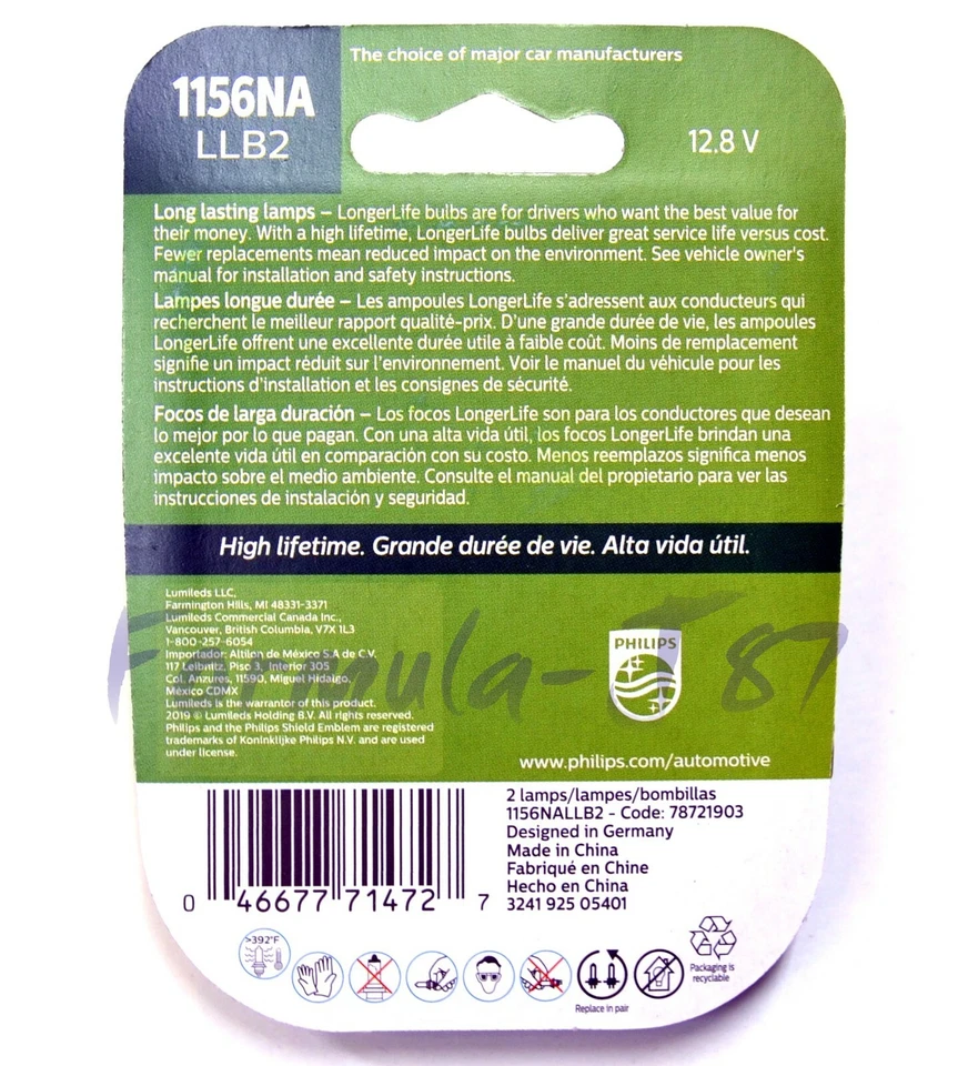 Philips LongerLife 1156NA 26,88 W Dos Bombillas Señal de Giro Delantera Luz de Repuesto Foto 2 de 4