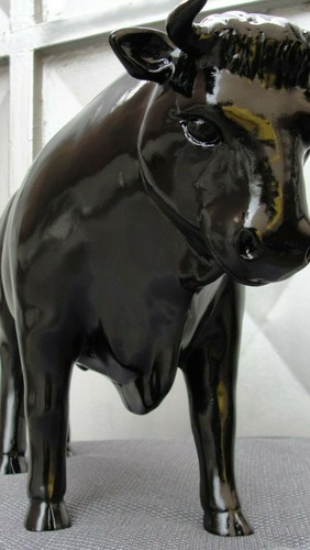 Stier Figur Tierfigur Bulle Gartenfigur Skulptur Garten Dekofigur Groß Schwarz G - Picture 3 of 6