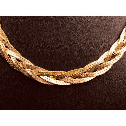 Vintage Four Strand Braided Flat Chain Necklace in Gold Tone Metal - Picture 2 of 3