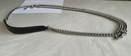 COACH BLACK LEATHER WITH SILVER CHAIN REPLACEMENT STRAP - Picture 2 of 7