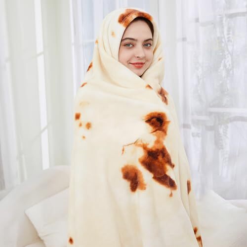 Tortilla Envelop Blanket,Burritos Round Envelop Blanket,Funny Food 60 in Beige - Picture 3 of 7