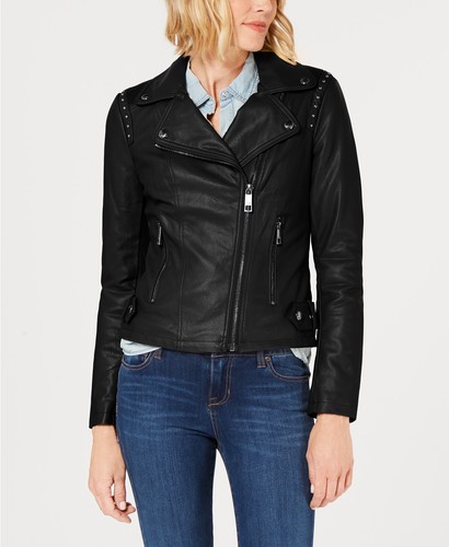 Moto Guess Jakke Lynlås læder Black Faux Størrelse Studs 888807700138 Xl Studded Motorcykel U1TtnTwq