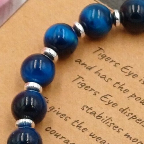 BLUE TIGERS EYE Bracelet Stretch Fit Handmade Gift Bag Card Crystal Gemstone 8mm - Picture 4 of 7