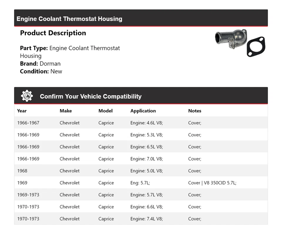 Carcasa termostato refrigerante motor Chevrolet Caprice Dorman 1966-1973 1967 Foto 2 de 4
