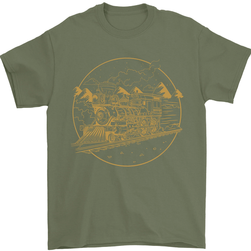 Gold Locomotive Steam Engine Train Spotter Mens T-Shirt 100% Cotton - Picture 11 of 95