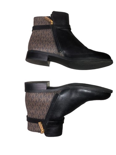 Michael Kors Women's Finley Black Leather Monogram Ankle Boos Zip 6 - Picture 5 of 11