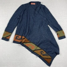 Intisouvenirs Sweater Womens Large Blue Green Tie Wrap Baby Alpaca Cozy Shawl