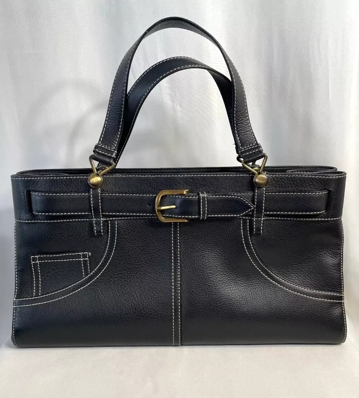 Sac à main bandoulière Christian Dior en cuir noir avec poche par John Galliano année 2000