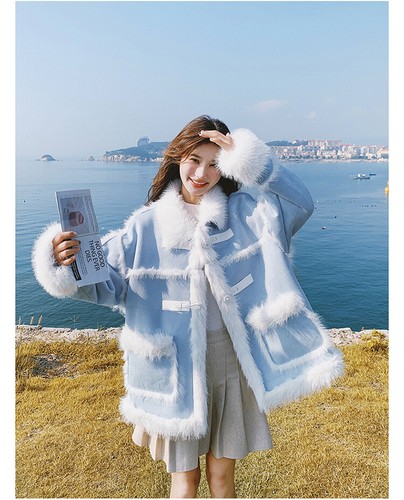 Winter Faux Fur Parkas Coat Womens New Retro Plus Velvet Thick Horn Button Coat  - Picture 11 of 25