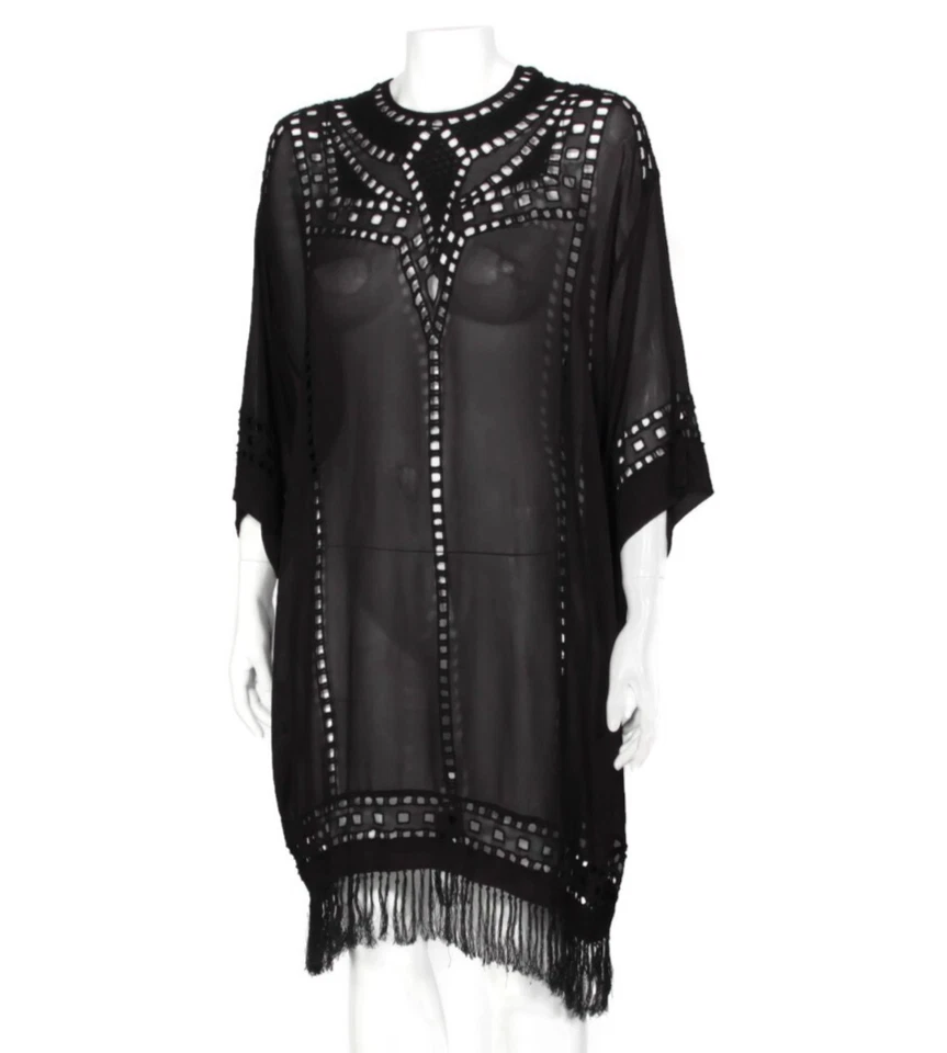 Vestido túnica ISABEL MARANT ETOILE negro energy bordado flecos transparentes talla 34/807 Foto 3 de 4