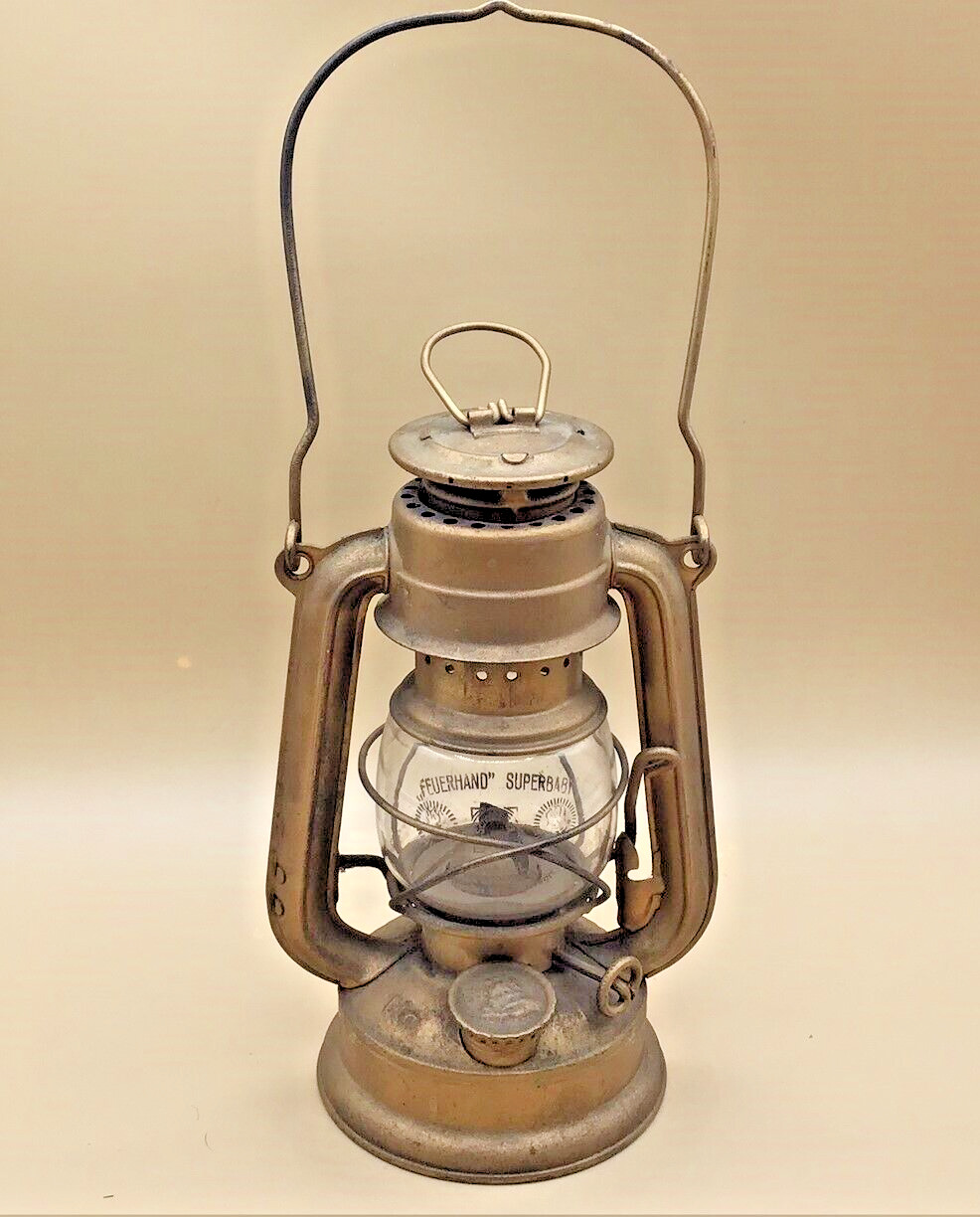 Brass Oil Lamp Feuerhand Superbaby 175 etched globe Jena ER Glas Design 58162