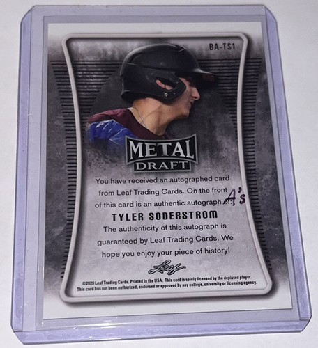 2020 Tyler Soderstrom Leaf Metal Draft Rookie Auto Silver Wave #BA-TS1 Oakland A - Picture 2 of 2