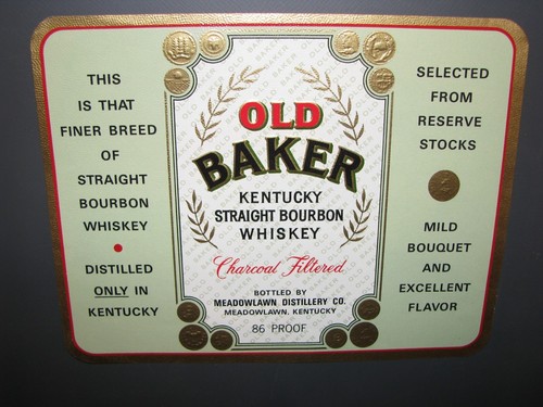 Old Baker Kentucky Straight Bourbon Whiskey Papieretikett - Meadow Lawn Distillery - Bild 1 von 3