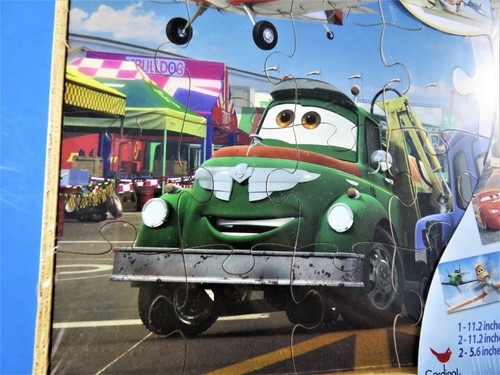 Disney 5 Wood Puzzles Cars Planes Movie Characters Cardinal In Storage Box New - Picture 7 of 8