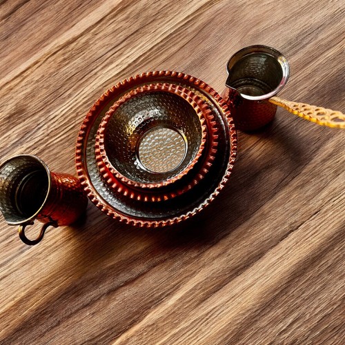 Handmade Copper Set Turkish Coffee Pot Salad Dining Plate Soup Bowl Dinnerware - Picture 9 of 12