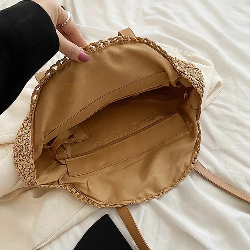 Summer Round Straw Women Vacation Woven Beach Shoulder Bag Simple Tote Bag - Bild 5 von 28