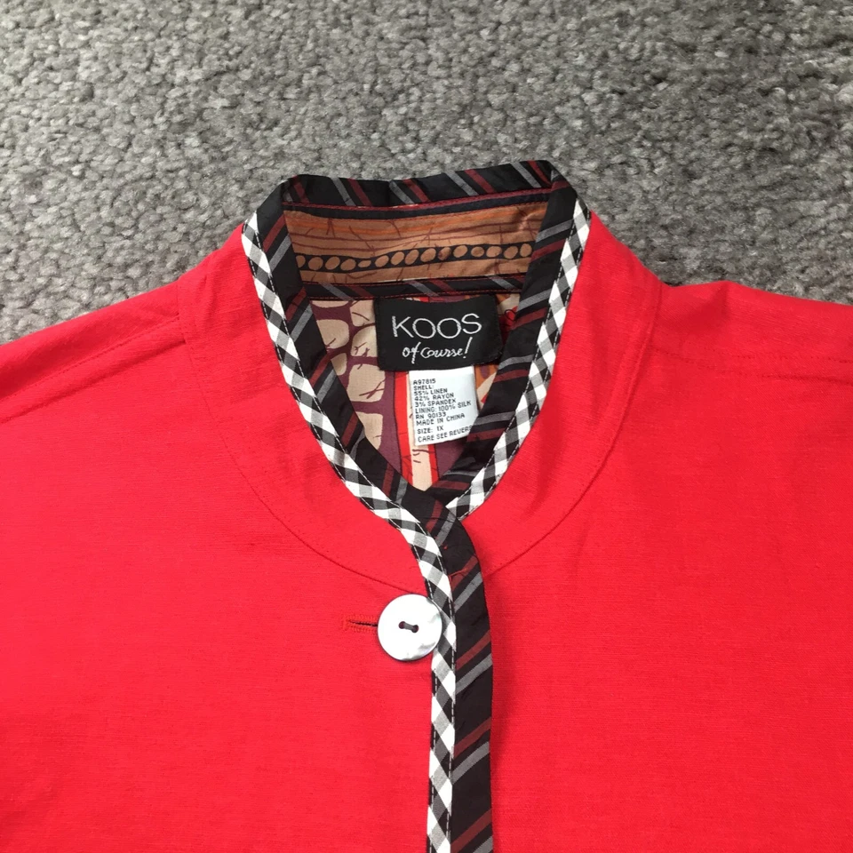 Koos of Course Womens Linen Blend Jacket Sz 1X Red 3/4 Sleeve Stretch NWOT - Image 2 of 4