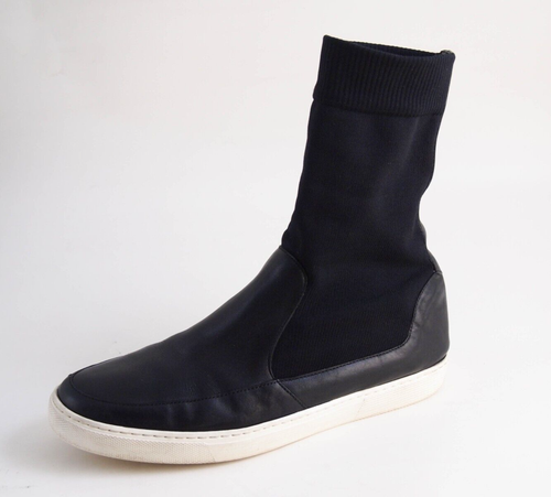 Jil Sander High Top Sock Sneakers Black Leather Textile Womens Size EU 38 US 8