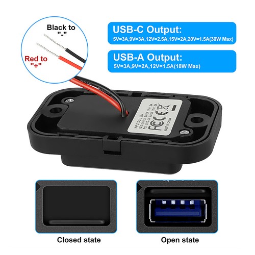 Dual USB Type C PD QC 3.0 Car Boat Fast Charger Socket Power Outlet Panel 12-24V - Zdjęcie 5 z 15