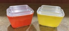 Pyrex 1 Yellow 1 Red #501 B Refrigerator Dishes Set of 2 Vintage 1 1/2 Cup