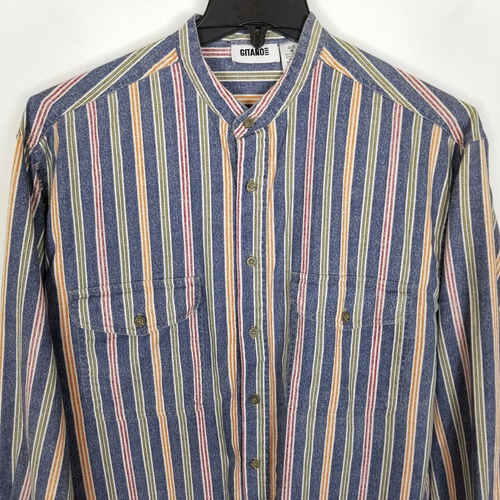 Gitano Men Linen Cotton Button Up Shirt Size M Multiple Stripe Long Sleeve - Picture 2 of 8