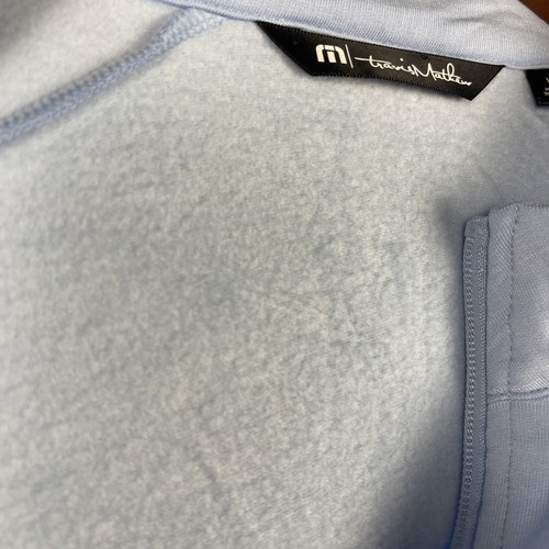 Travis Mathew’s Networking Pullover Herren Large blau 1/4 Reißverschluss Fleece Tasche weich - Bild 6 von 11