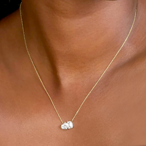 Collar colgante Toi Et Moi 2 quilates IGI diamante cultivado en laboratorio oro amarillo de 14 k 18 pulgadas - Imagen 2 de 11