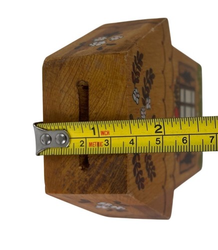 Handcrafted Wooden Cottage-Style Piggy Bank With Floral & Heart Details - Picture 8 of 9