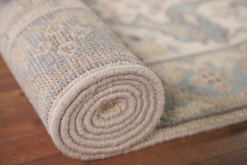Ivory/ Light Blue Oushak Indian Narrow Runner Rug 2' 7" x 10' 1" Handmade Carpet - Picture 9 of 12