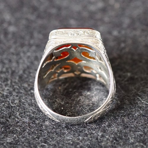 Silver Men's Carnelian Ring Solid 925 Sterling Silver natural Aqeeq stone US11 - Picture 5 of 8