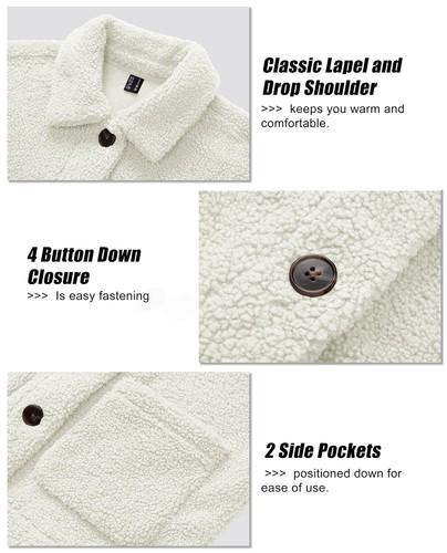 Giacche donna invernali in pile sherpa caldi con bottoni cappotti manica lunga outwear - Foto 68 di 83