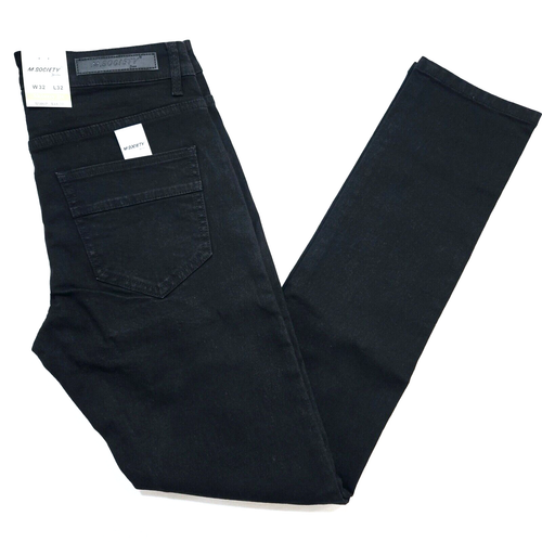 M.Society Men's 32x32 Skinny Fit Jet Black Jeans Solid Stylish Denim Premium - Picture 3 of 11