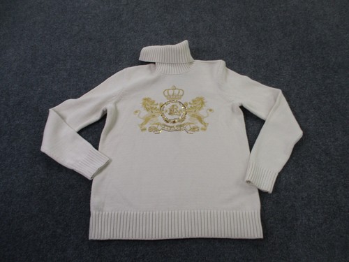 Ralph Lauren Sweater Womens M White Turtleneck Sequin Lion Logo Preppy Pullover - Picture 2 of 10