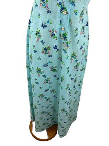 Maxi Vestido Vintage Años 70 Allegro Azul Floral Mariposa Sin Mangas Cuello Punta - Imagen 3 de 10