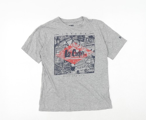 Lee Cooper Boys Grey Cotton Blend Basic T-Shirt Size XL Crew Neck Pullover