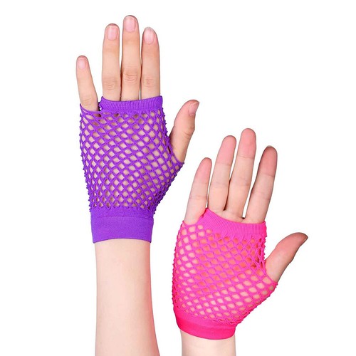 US 2 Pairs Women Short Fishnet Glove Sexy Gothic Party Mesh Fingerless Gloves - Picture 10 of 47