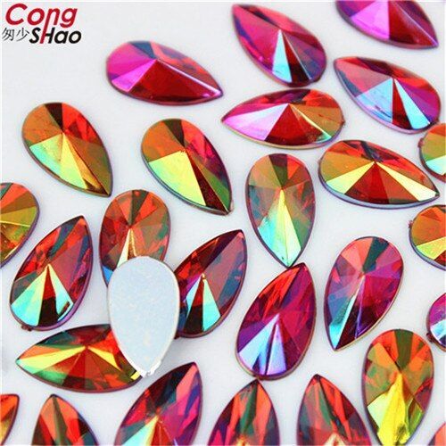Teardrop Acrylic Rhinestone 100pcs 7*13mm Crystal AB Non Hotfix Flatback Beads - Picture 19 of 23