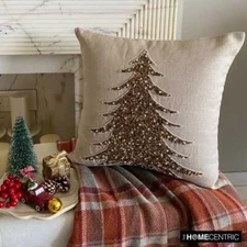 Gold Christmas Decorative Throw Pillow Cover Linen Pillowcase - Glittering Pine
