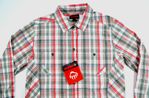 Wolverine Sidney Shirt Women's Size M Long Sleeve Roll Tab Coral Green Plaid