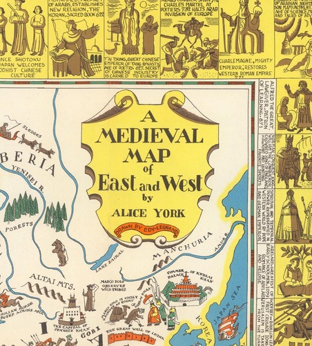 MAPA MEDIEVAL DE ORIENTE Y OESTE Mapa Pictórico Ilustración De Colección -Sin Marco- Impresión - Imagen 4 de 4