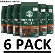 6 PACK - Starbucks PIKE PLACE Medium Roast WHOLE BEAN Coffee 12 oz Total 72 oz 