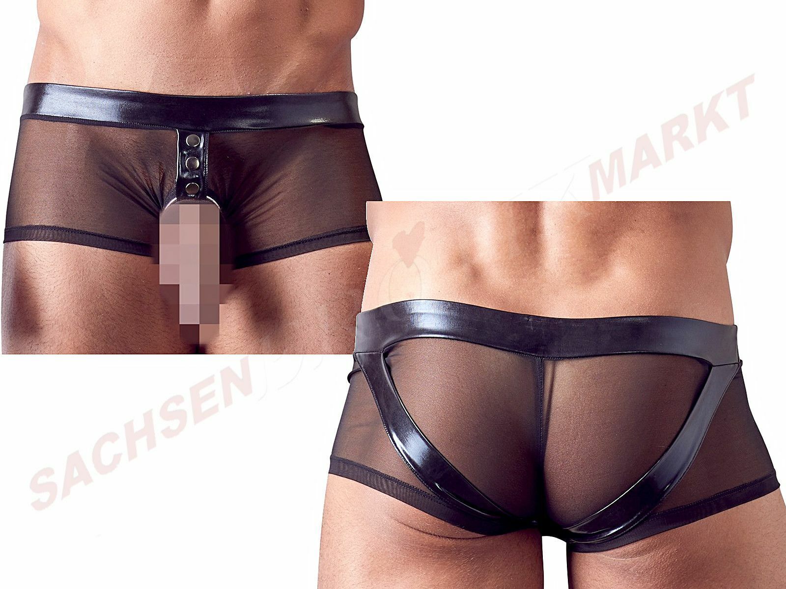 Herren Pants Power Net C-Ring Wetlook Erotik Short Boxershort Jock Ouvert Latex