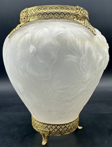 Antique Phoenix Consolidated Satin Glass Raised Floral Vase Hollywood Regency - Picture 7 of 19