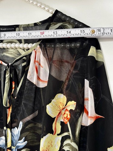 Women’s Blouse Black Green Floral Print V Neck White House Black Market Pre-owne - Picture 5 of 7